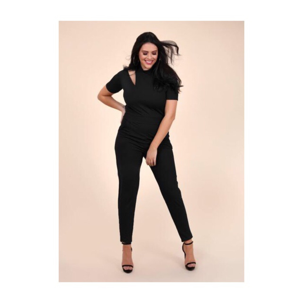 Plus Size Cut Out Front Jumpsuit in Black